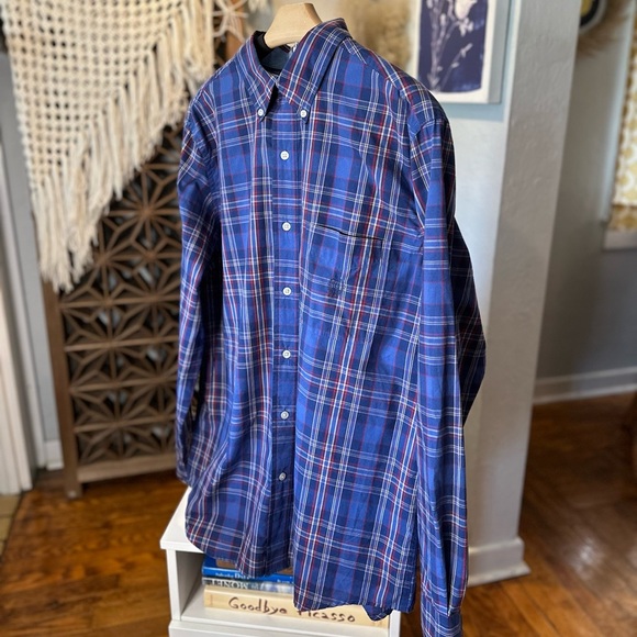 Chaps Blue and Red Plaid Button Down Long Sleeve Shirt - Picture 6 of 8